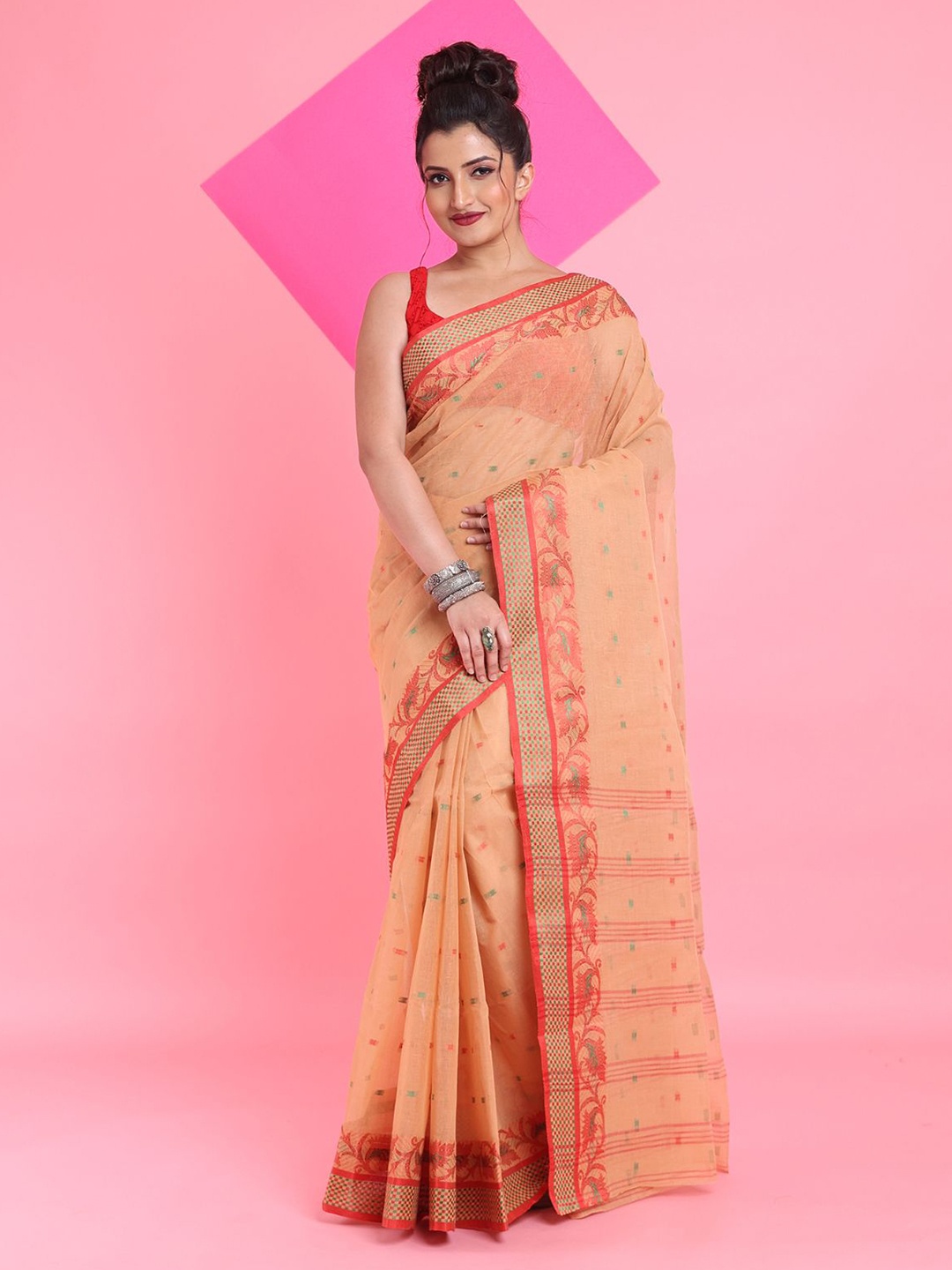 

Arhi Pure Cotton Woven Design Taant Saree, Beige