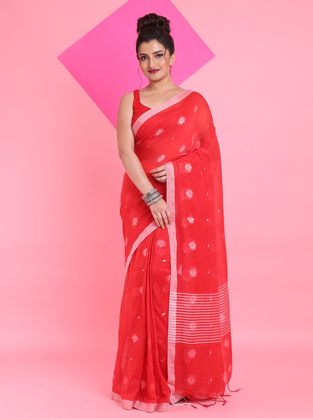 

Arhi Woven Design Zari Pure Cotton Saree, Red