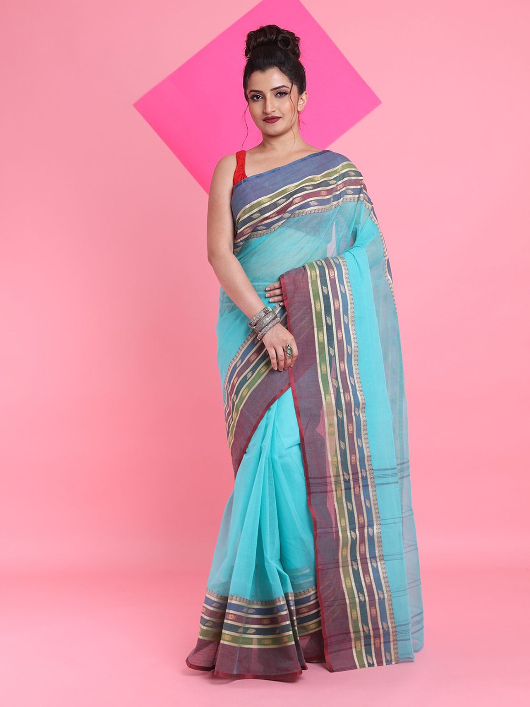 

Arhi Pure Cotton Taant Saree, Sea green