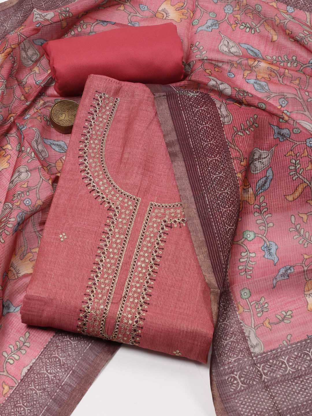 

Meena Bazaar Floral Embroidered Sequinned Unstitched Dress Material, Pink