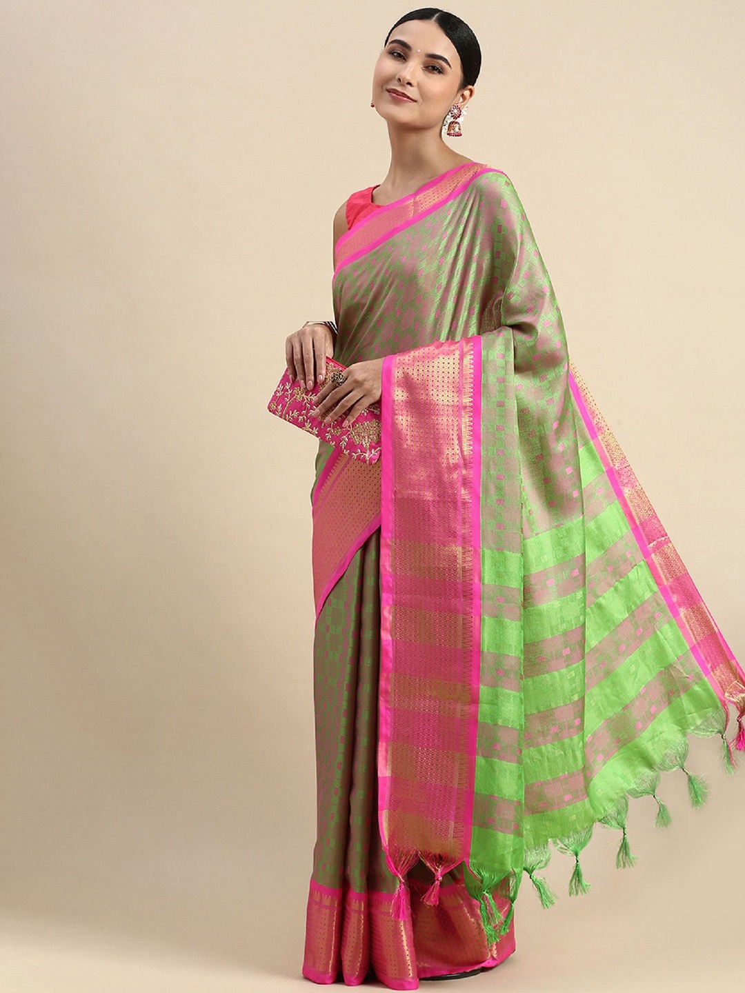 

Aika Woven Design Zari Saree, Green