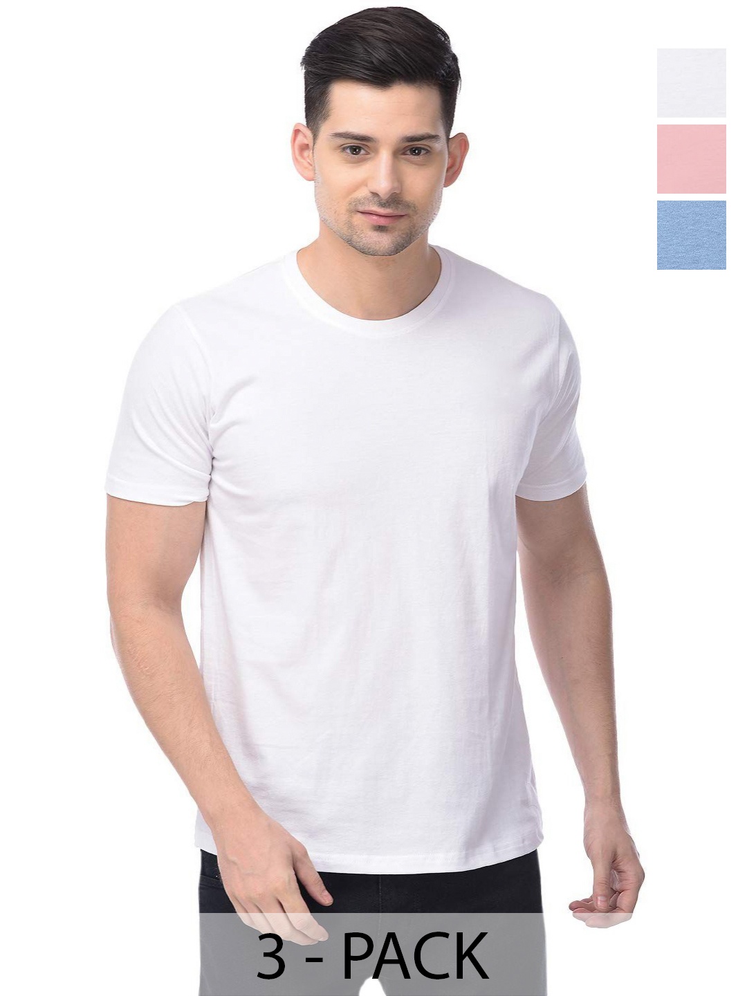 

COLOR CAPITAL Unisex Pack Of 3 Solid Round Neck Cotton T-Shirts, White