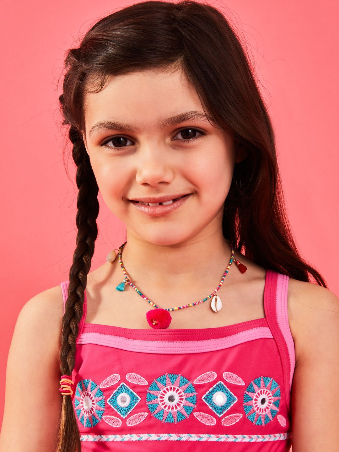 

Accessorize Girls Beaded Pom-Pom Necklace, Pink