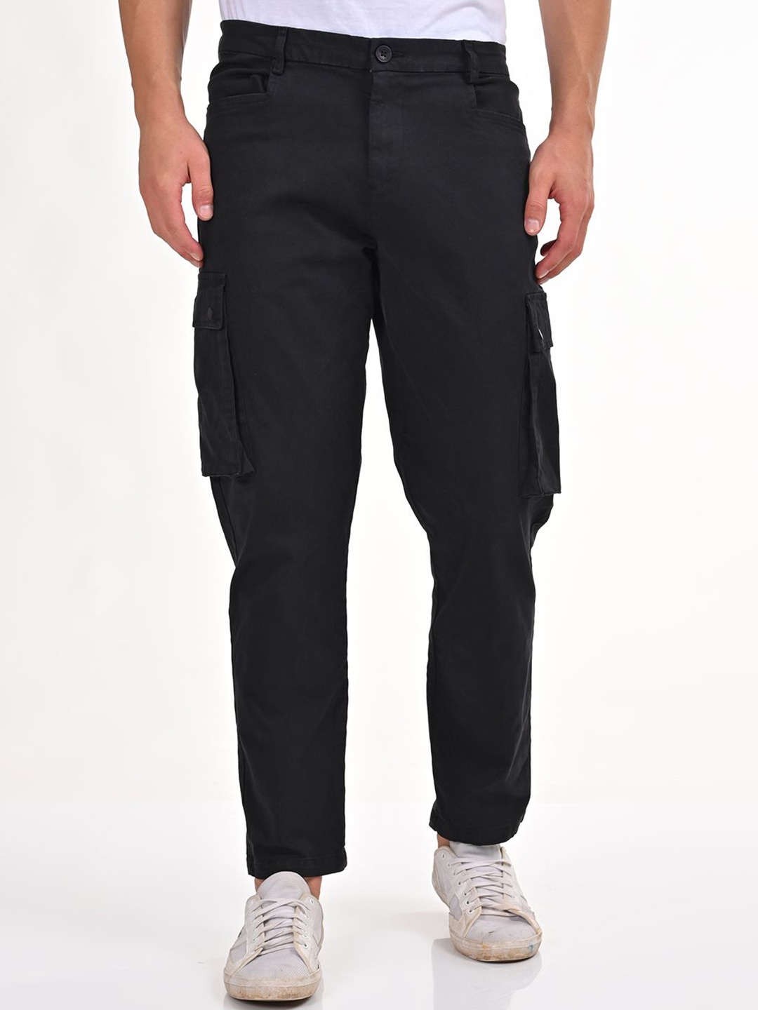 

POE Men Smart Slim Fit Cargos Trousers, Black