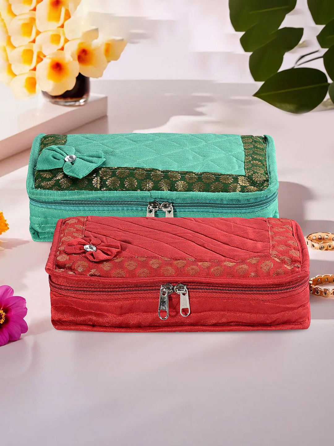 

Kuber Industries Red & Green 2 Pieces Self Design Jewellery Organisers