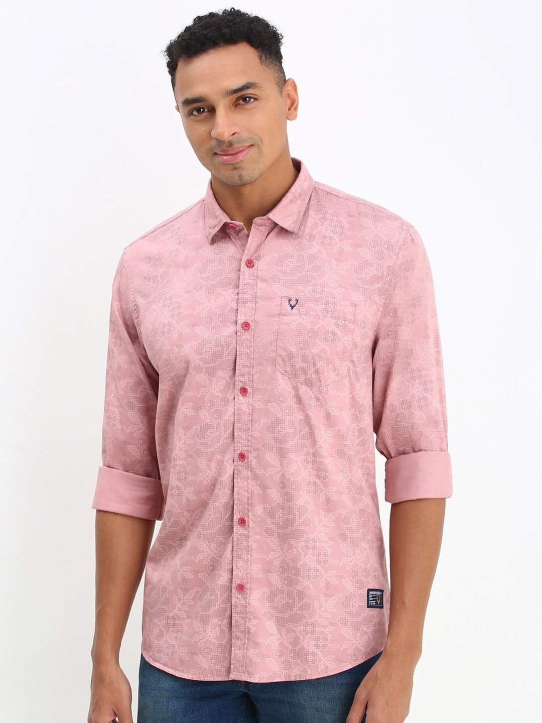 

Allen Solly Men Custom Spread Collar Floral Printed Cotton Casual Shirt, Pink