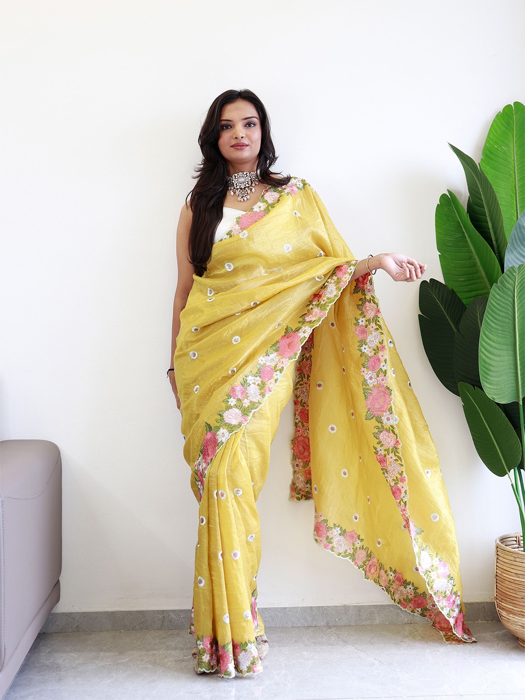 

Anouk Women Ethnic Motifs Embroidered Saree, Yellow