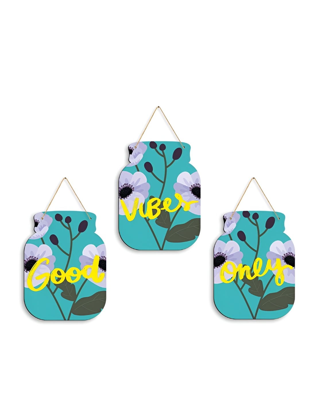 

CLAWCRAFTS Blue & White 3 Pieces Floral Wood Wall Hangings