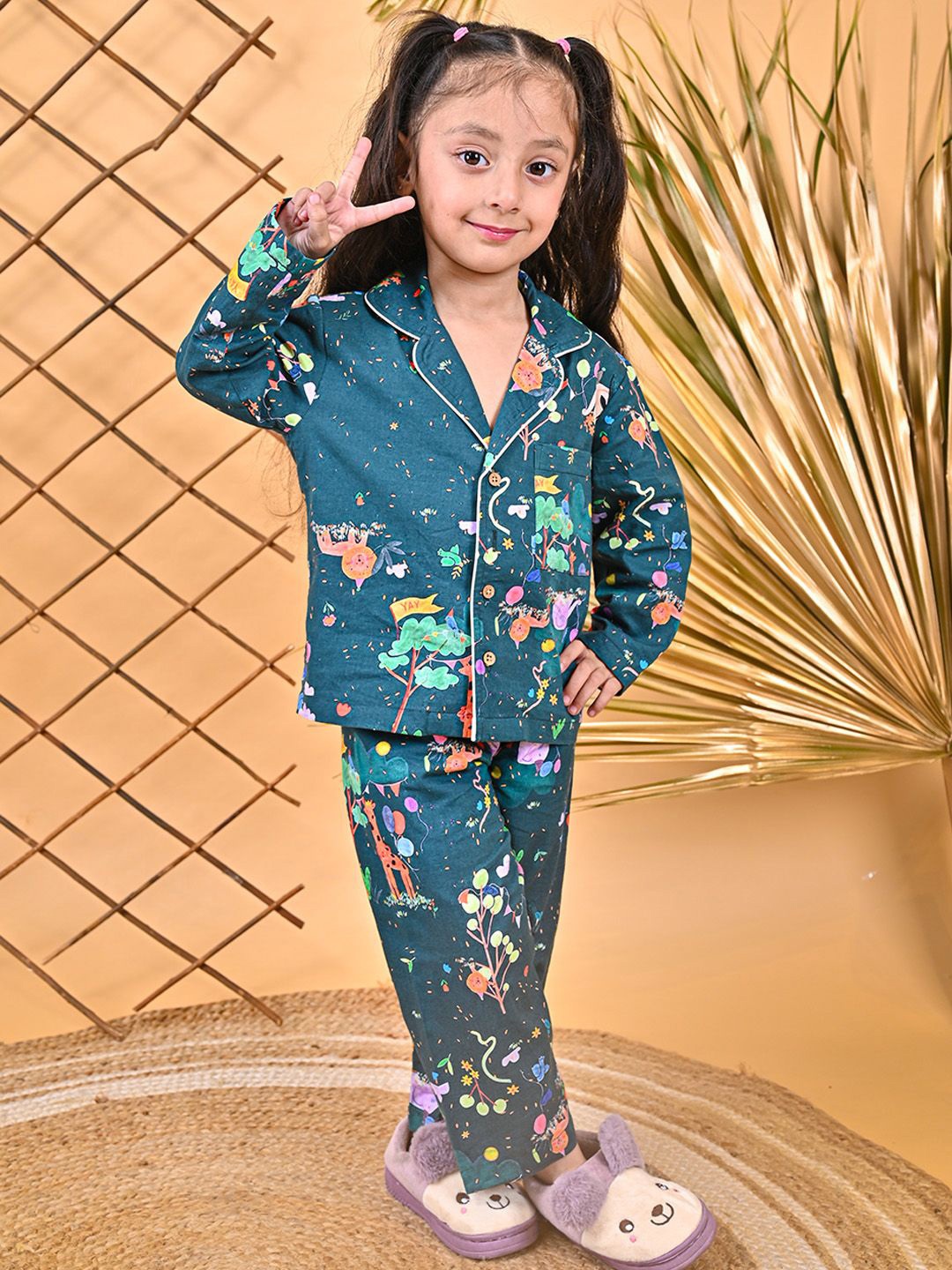 

MOOBA Girls Printed Night suit, Blue