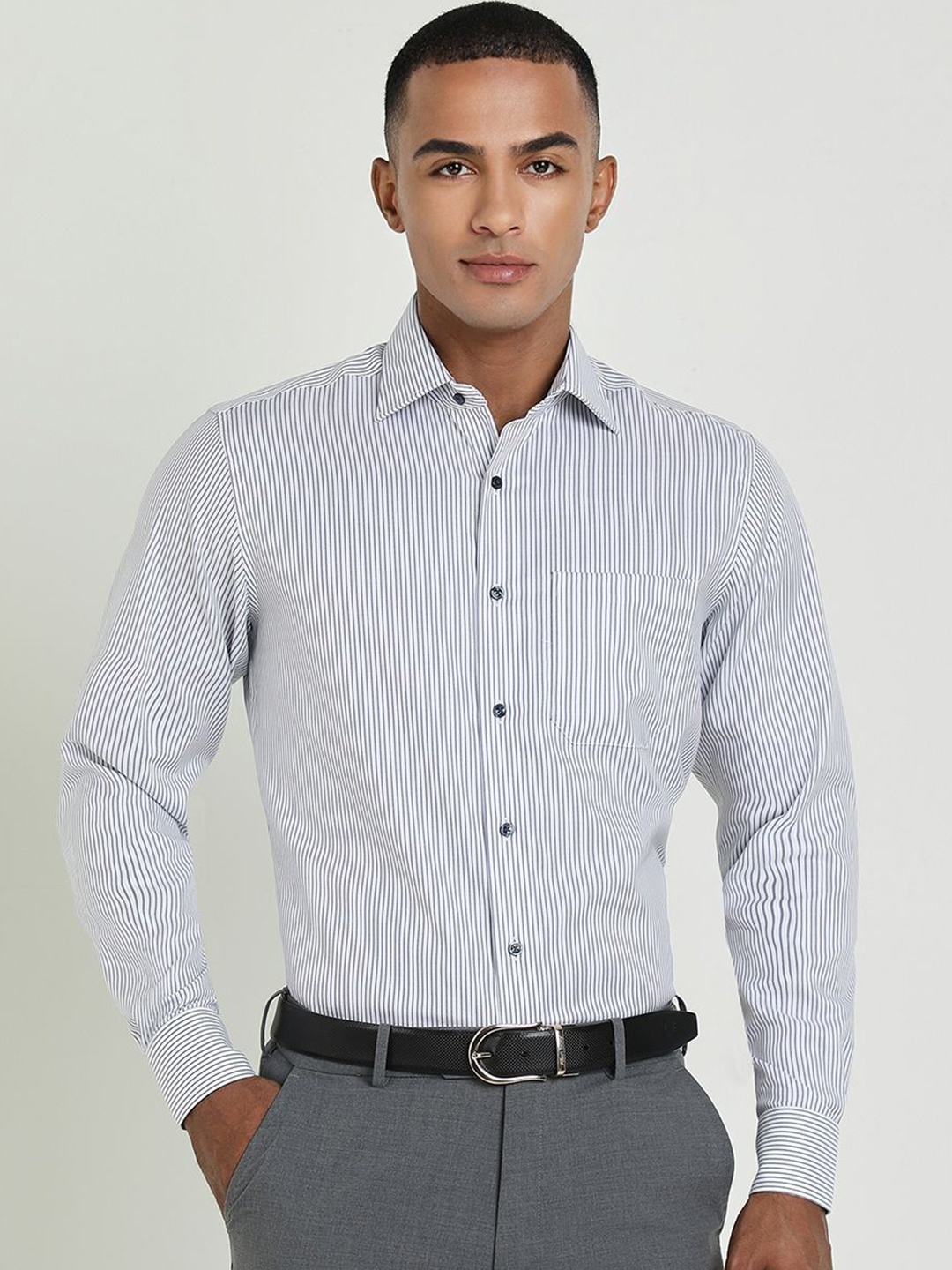 

Allen Solly Sport Men Spread Collar Vertical Striped Cotton Formal Shirt, Grey
