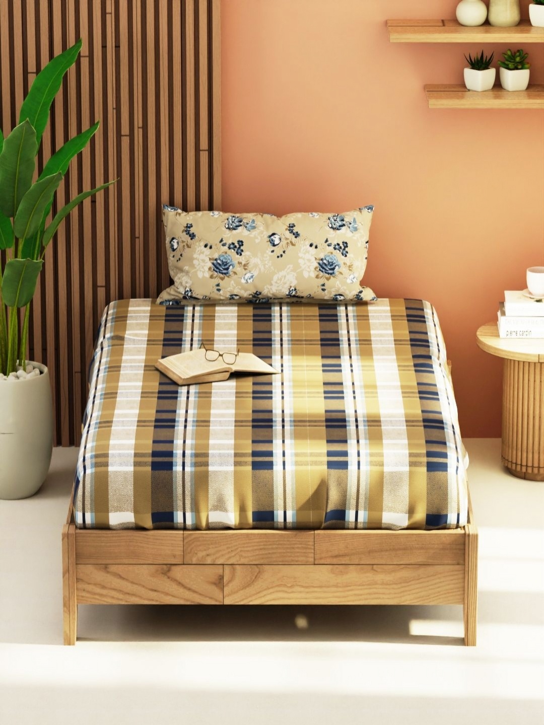 

KOPA Bagator Beige & White Geometric 152 TC Single Bedsheet With 1 Pillow Covers