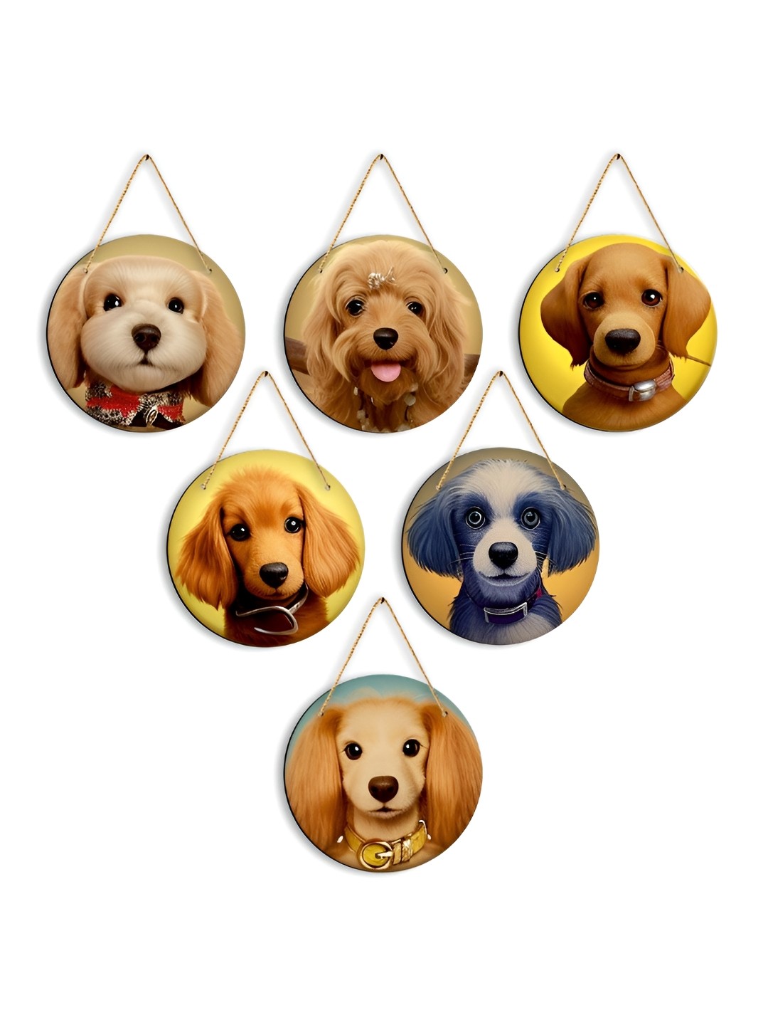 

CLAWCRAFTS Beige & Yellow 6 Pieces Animal Printed Wooden Wall Hangings