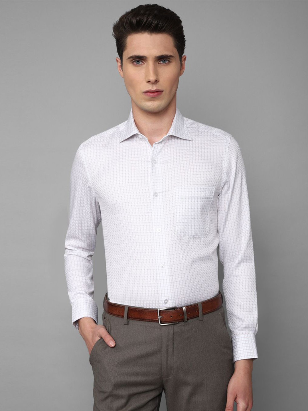 

Louis Philippe Men Spread Collar Micro Checked Cotton Formal Shirt, White