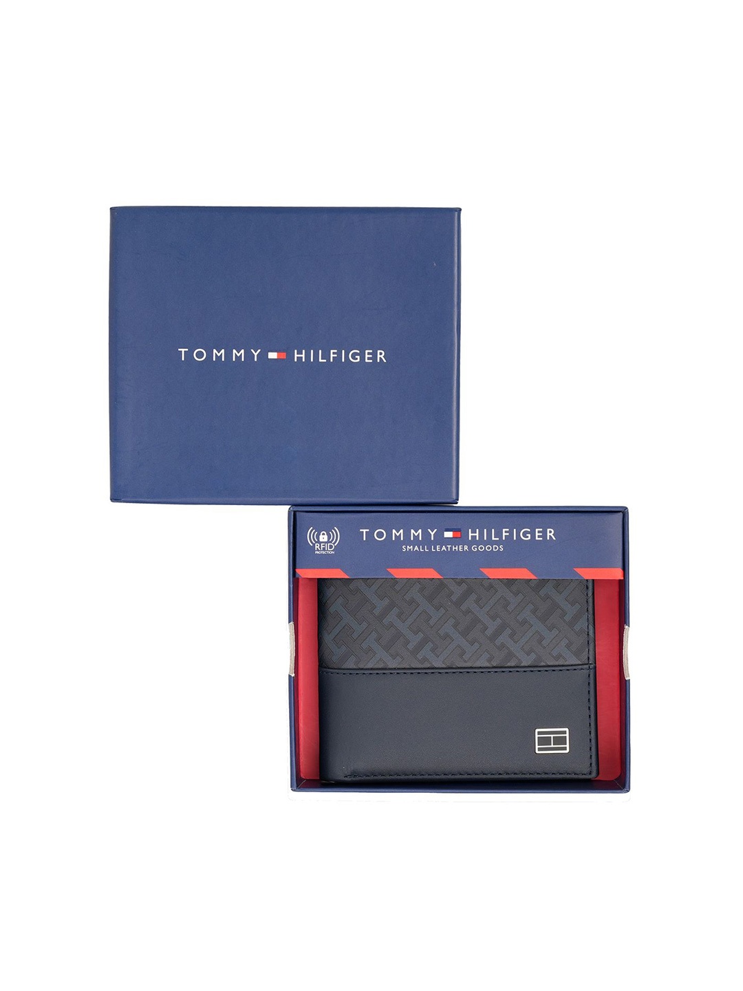 

Tommy Hilfiger Men Geometric Textured Leather Two Fold Wallet, Navy blue