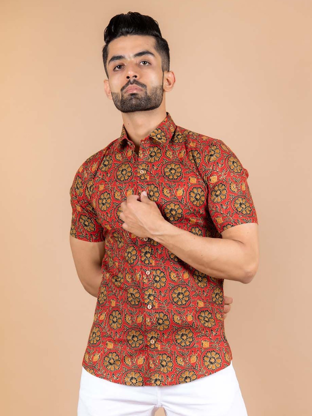 

Tistabene Men Standard Spread Collar Floral Printed Cotton Casual Shirt, Red