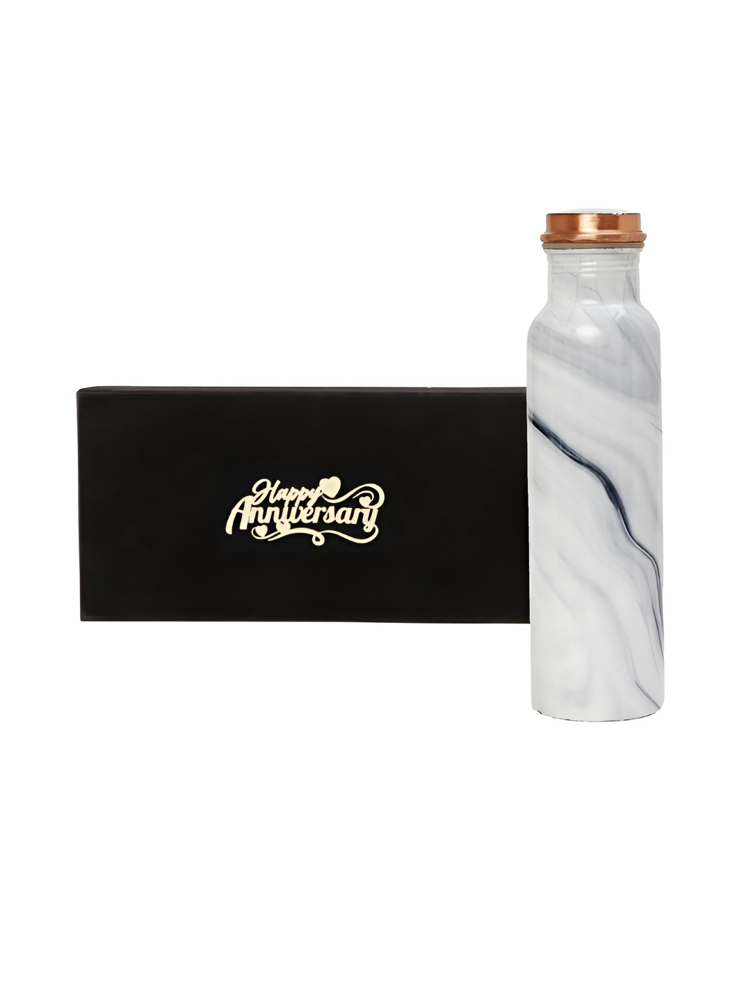 

INTERNATIONAL GIFT White & Blue Abstract Printed Copper Water Bottle 1 L & Best Wishes Tag