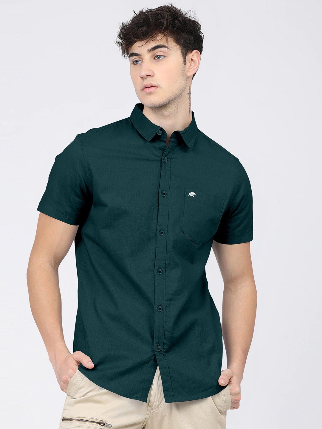 

BRUCEWANE Men Standard Opaque Semiformal Shirt, Green