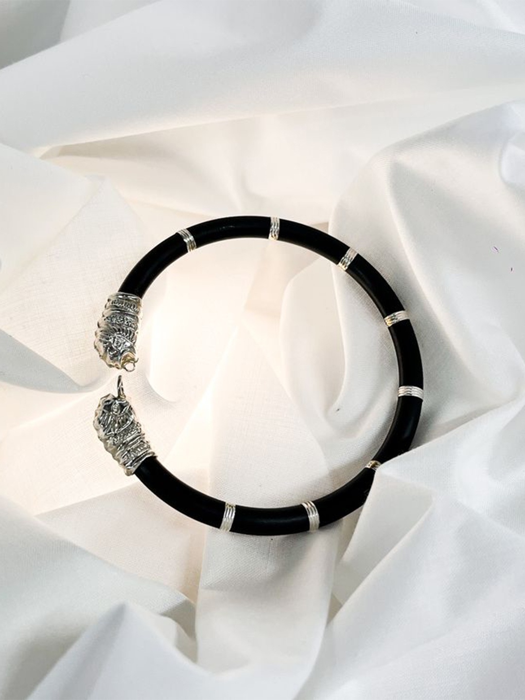 

Be Desi Men Sterling Silver Tiger Head Kada Bracelet