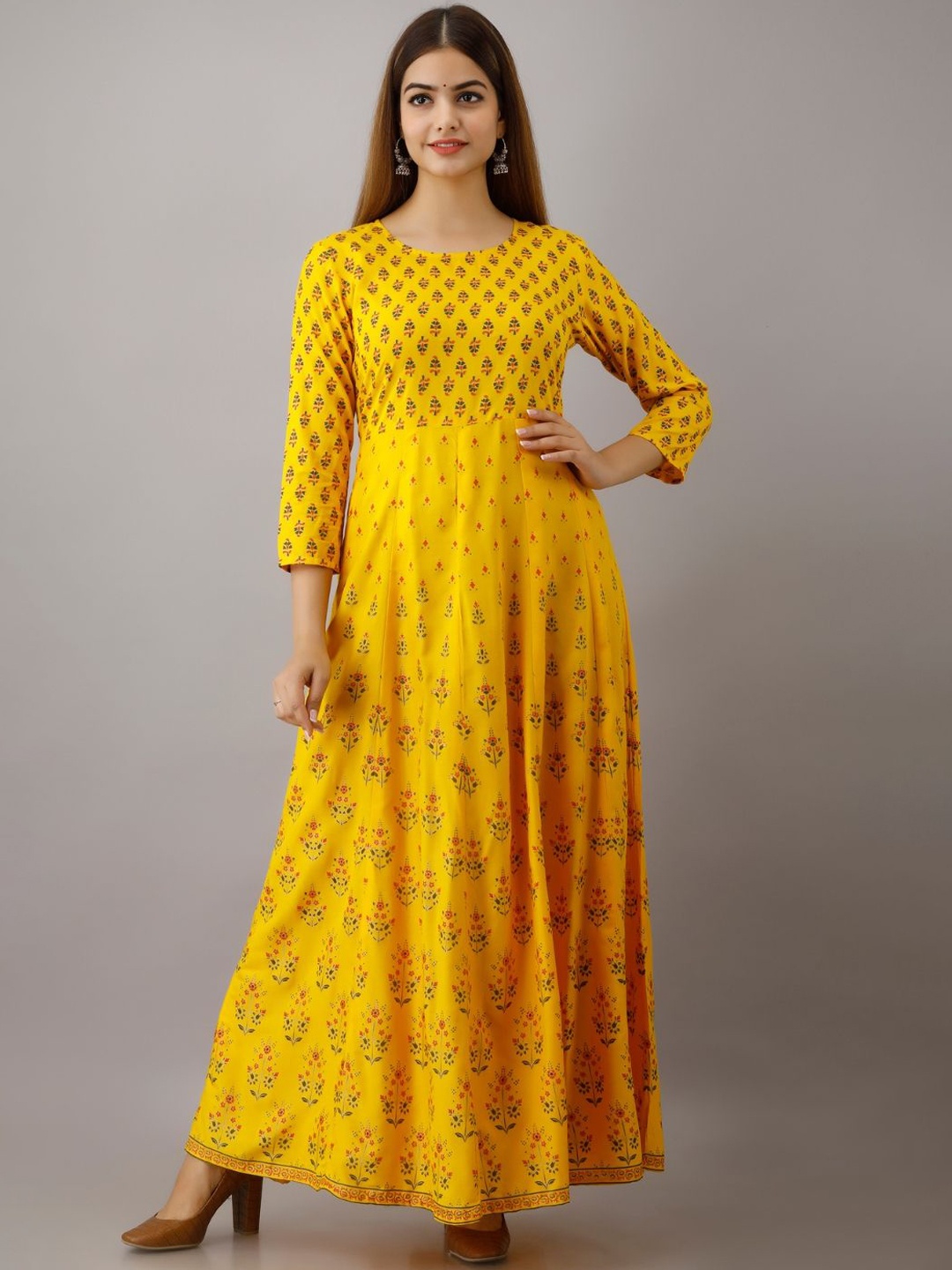 

Jaipurite Ethnic Motifs Printed Anarkali Kurta, Yellow