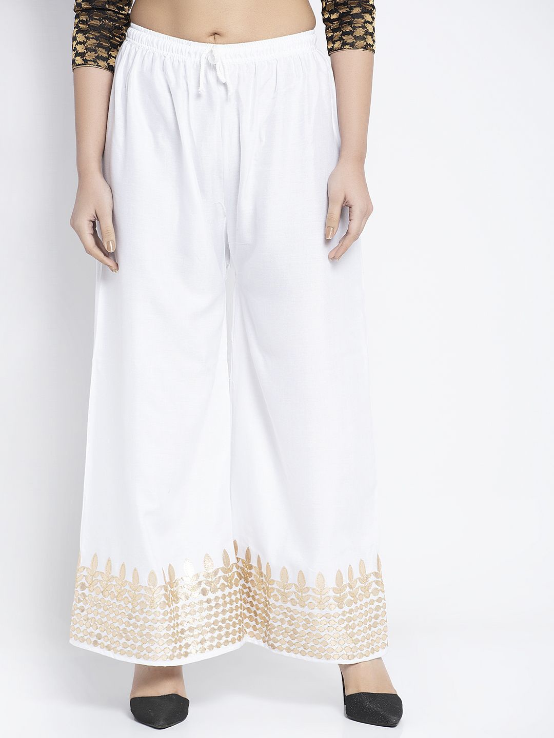 

GRACIT Women Solid Ethnic Motifs Flared Knitted Ethnic Palazzos, White