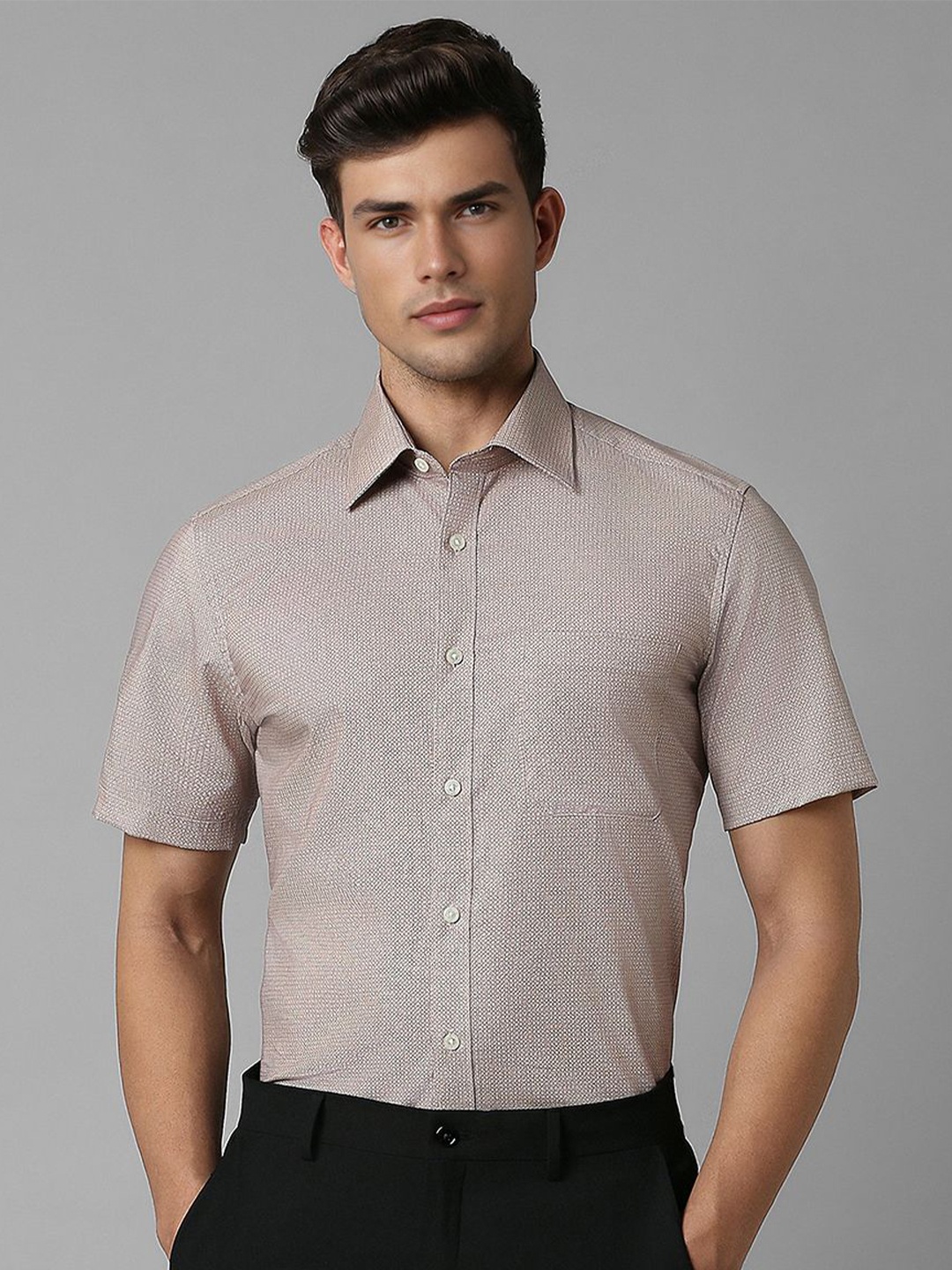 

Louis Philippe Men Spread Collar Micro Ditsy Printed Cotton Formal Shirt, Nude