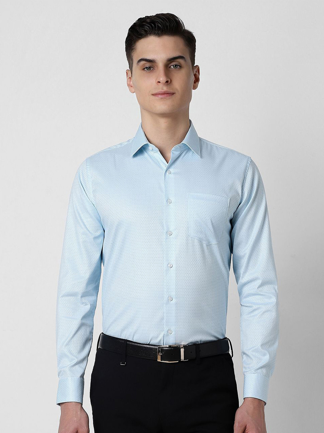 

Van Heusen Men Spread Collar Micro Ditsy Printed Cotton Slim Fit Party Shirt, Blue