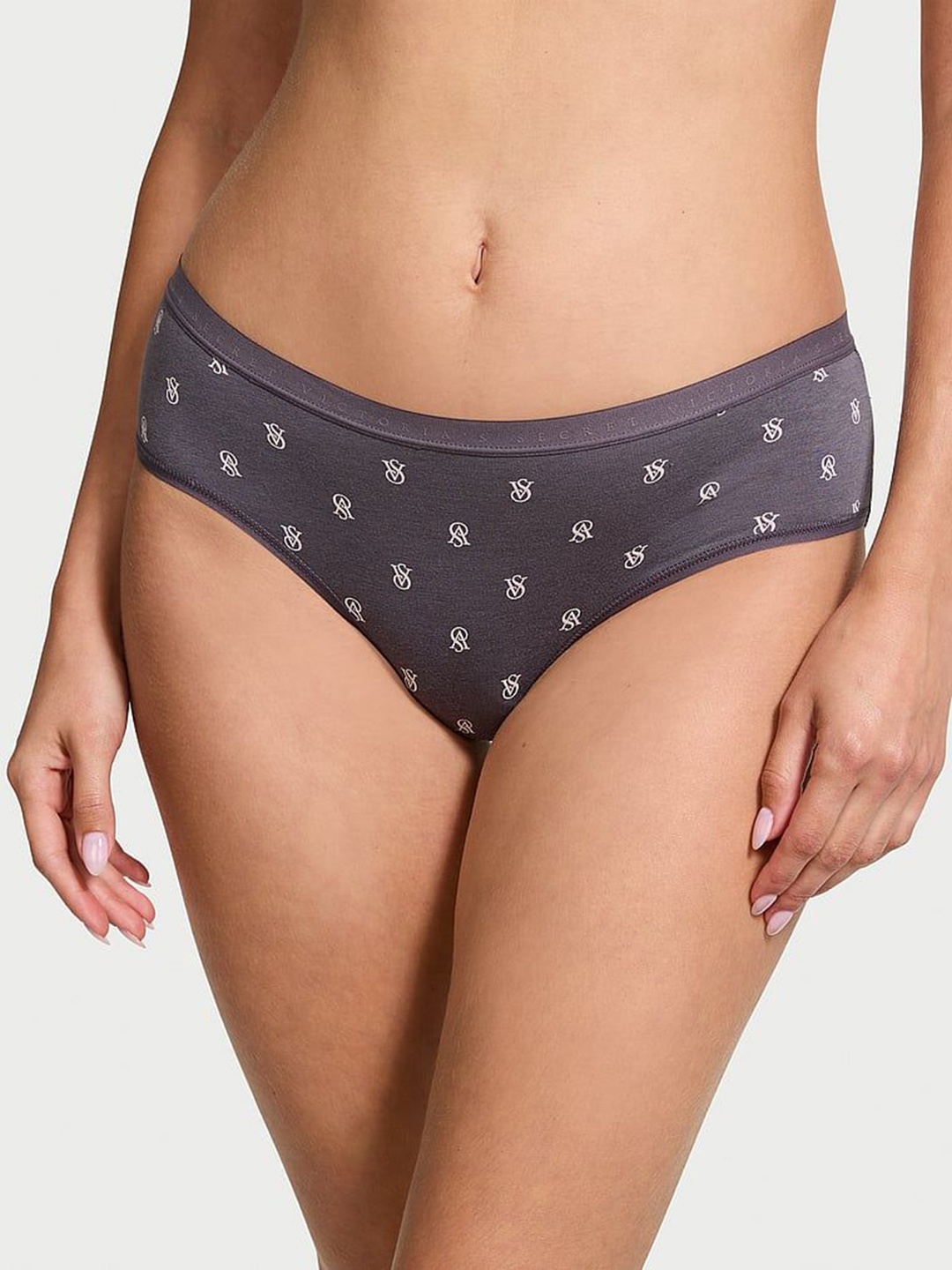 

Victoria's Secret Women Brand Logo Printed Hipsters Briefs, Grey