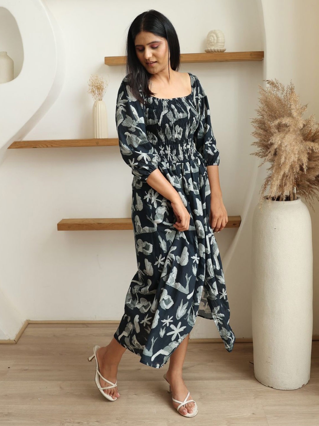 

RadhaRaman Printed Cotton Off-Shoulder Maxi Dress, Black
