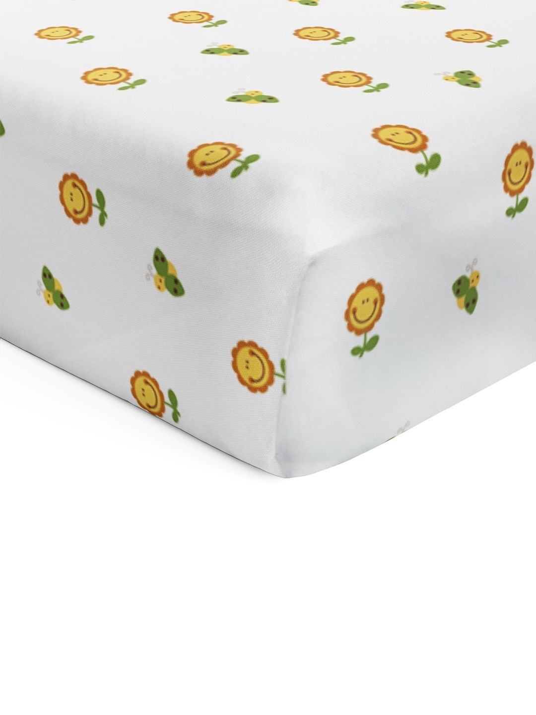 

The White Cradle Yellow & White Floral Printed 120 TC Cotton Crib Bedsheet