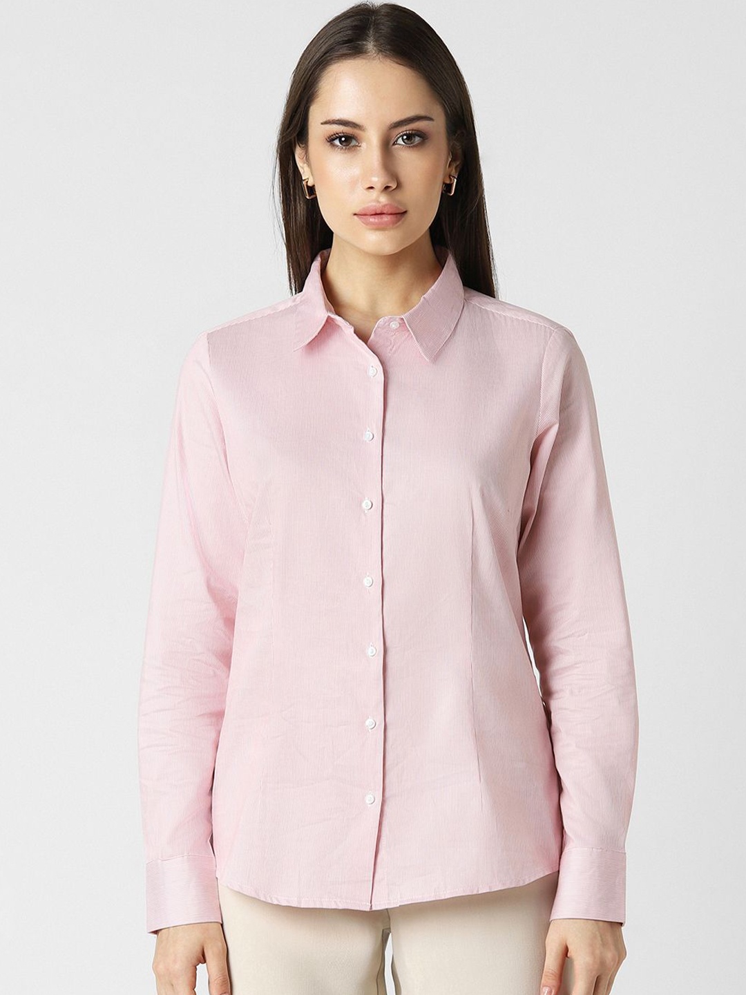 

Van Heusen Woman Women Spread Collar Micro Ditsy Printed Cotton Formal Shirt, Pink