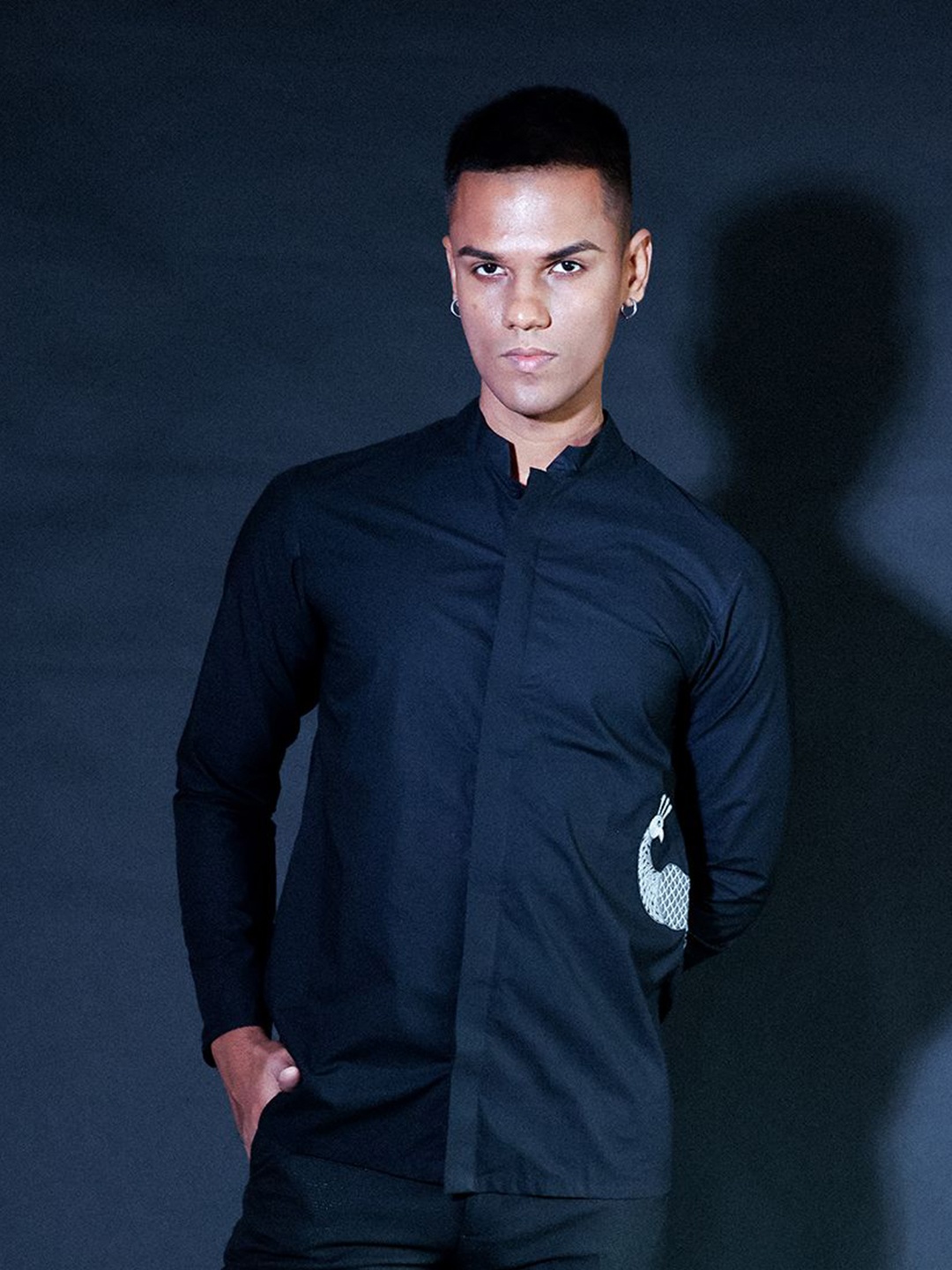 

Arya Giri Men Band Collar Solid Cotton Casual Shirt, Black