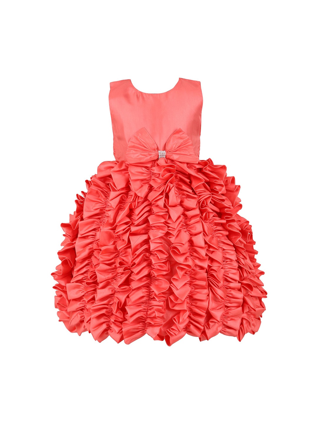 

FAIRY DOLLS Girls Fit & Flare Ruffles Dress With Bow, Coral