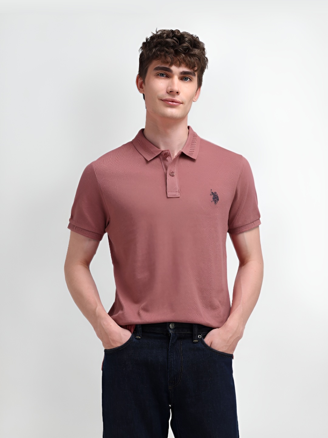 

U.S. Polo Assn. Men Solid Polo Collar Cotton Slim Fit T-Shirt, Mauve