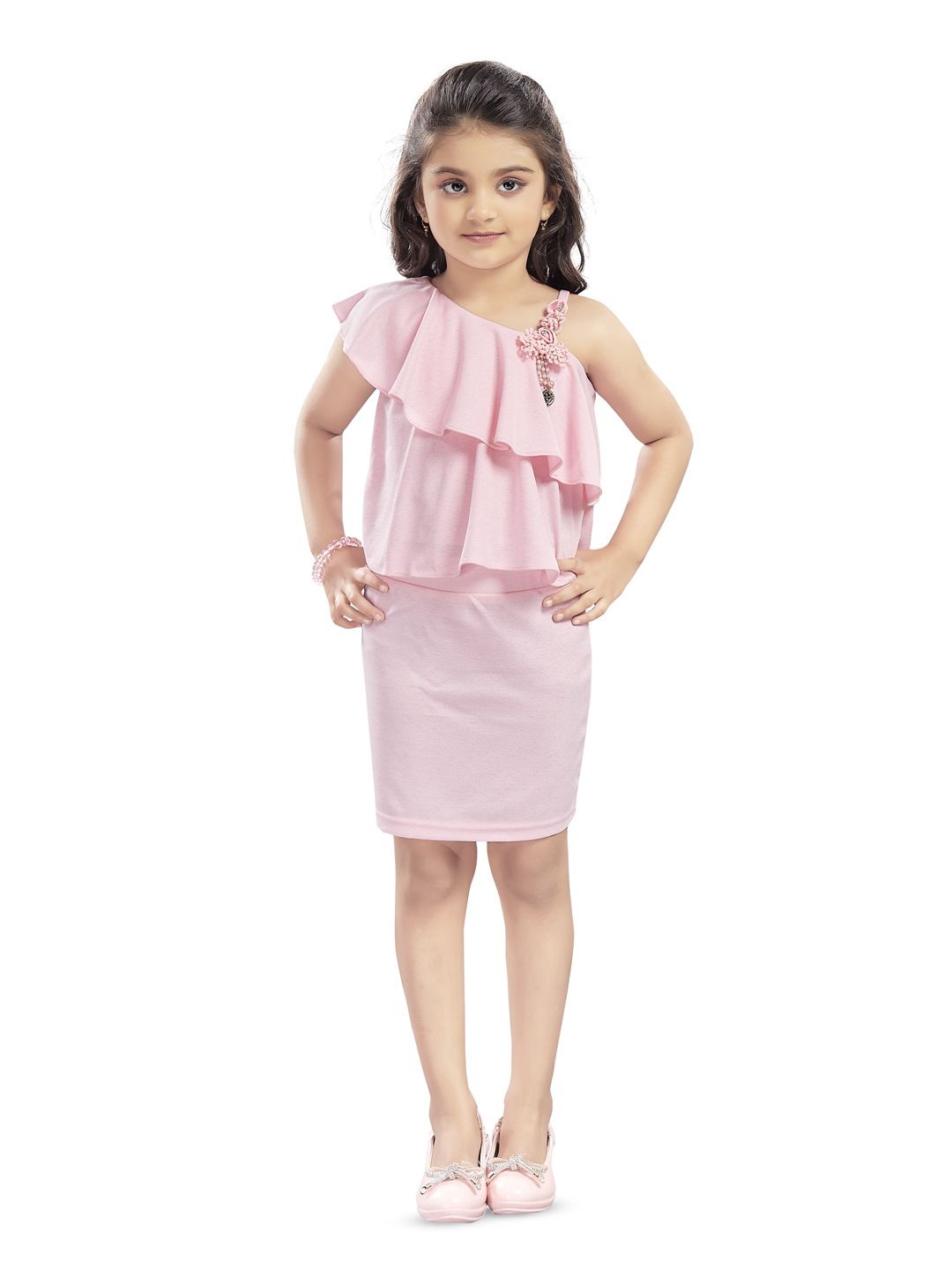 

Lei-Chie Girls One Shoulder Top with Skirt, Pink