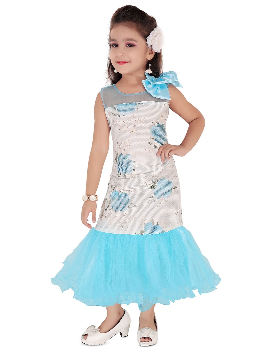 

BAESD Girls Floral Printed Drop-Waist Maxi Dress, Blue