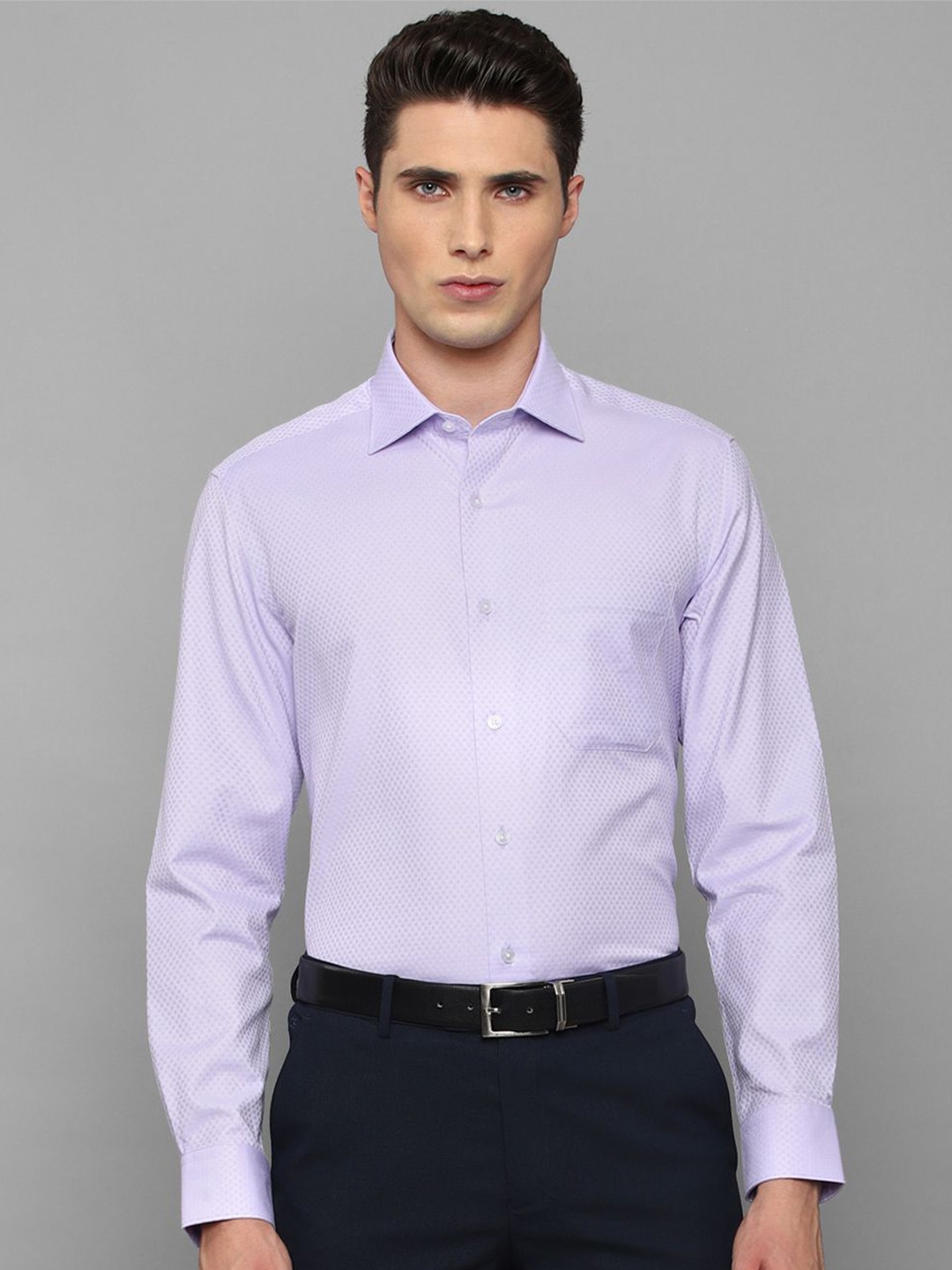 

Louis Philippe Men Spread Collar Micro Ditsy Printed Cotton Formal Shirt, Purple