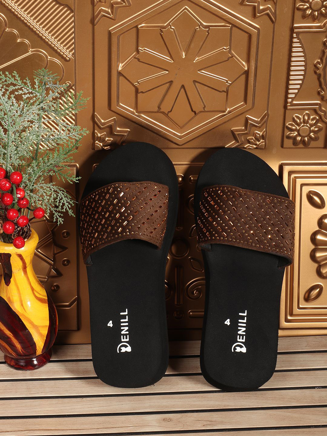 

Denill Women Solid Open Toe Flats, Brown