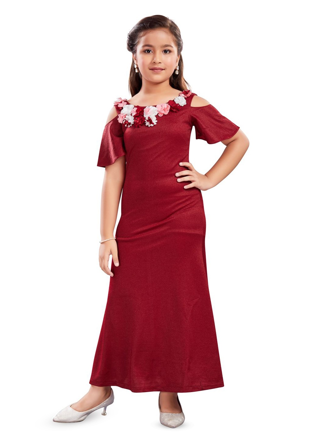 

Lei-Chie Girls Flared Sleeve Applique Maxi Dress, Maroon