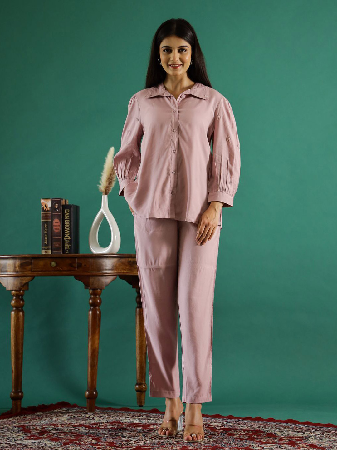 

SANSKRUTIHOMES Long Sleeves Shirt With Trousers, Lavender