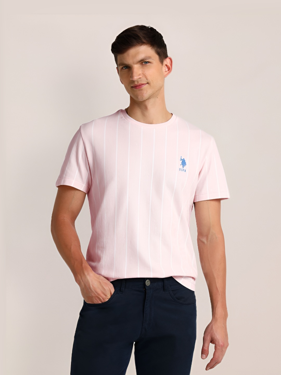 

U.S. Polo Assn. Men Varsity Striped Slim Fit T-shirt, Pink