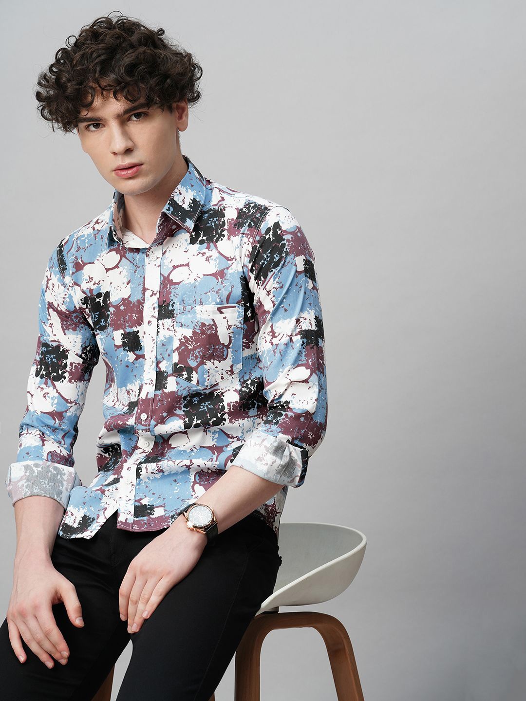 

TRYBUY.IN Men Comfort Spread Collar Abstract Printed Cotton Party Shirt, White