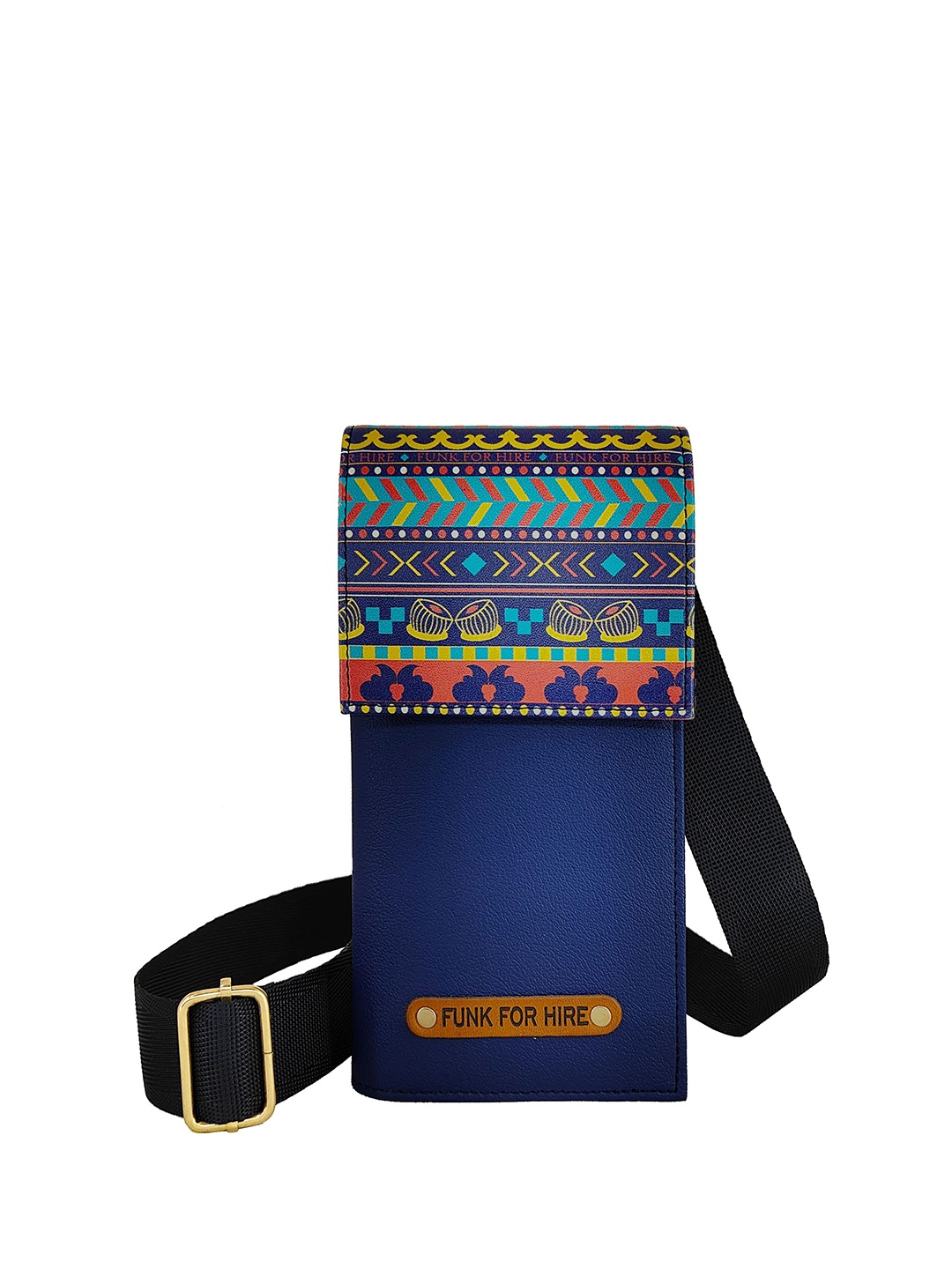 

Funk For Hire Printed Structured Sling Bag with Cut Work, Navy blue