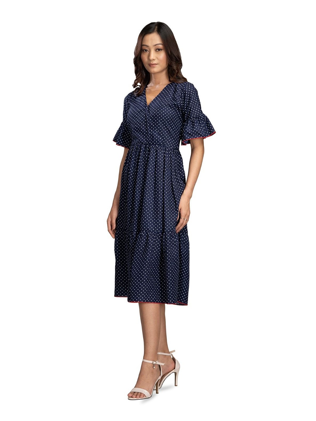 

KRISS-CROX Polka dot Fit & Flare Midi Dress, Navy blue