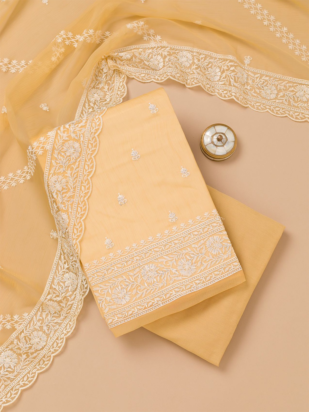 

Koskii Floral Embroidered Unstitched Dress Material, Yellow