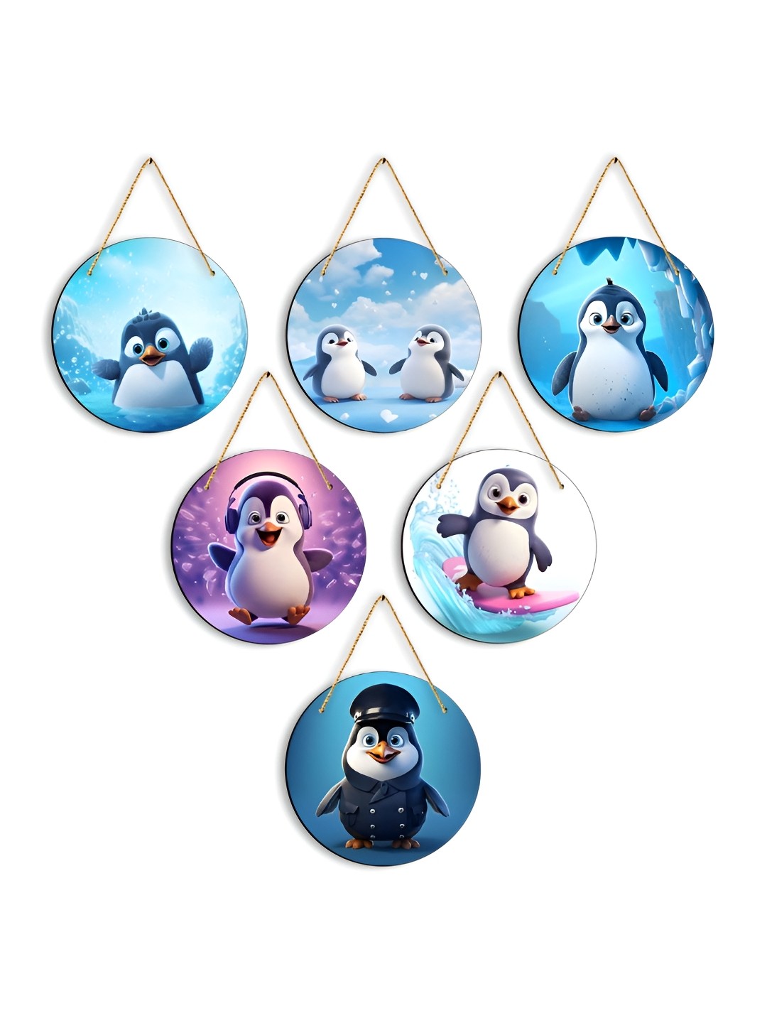 

CLAWCRAFTS White & Blue 6 Pieces Animal Printed Wooden Wall Hangings