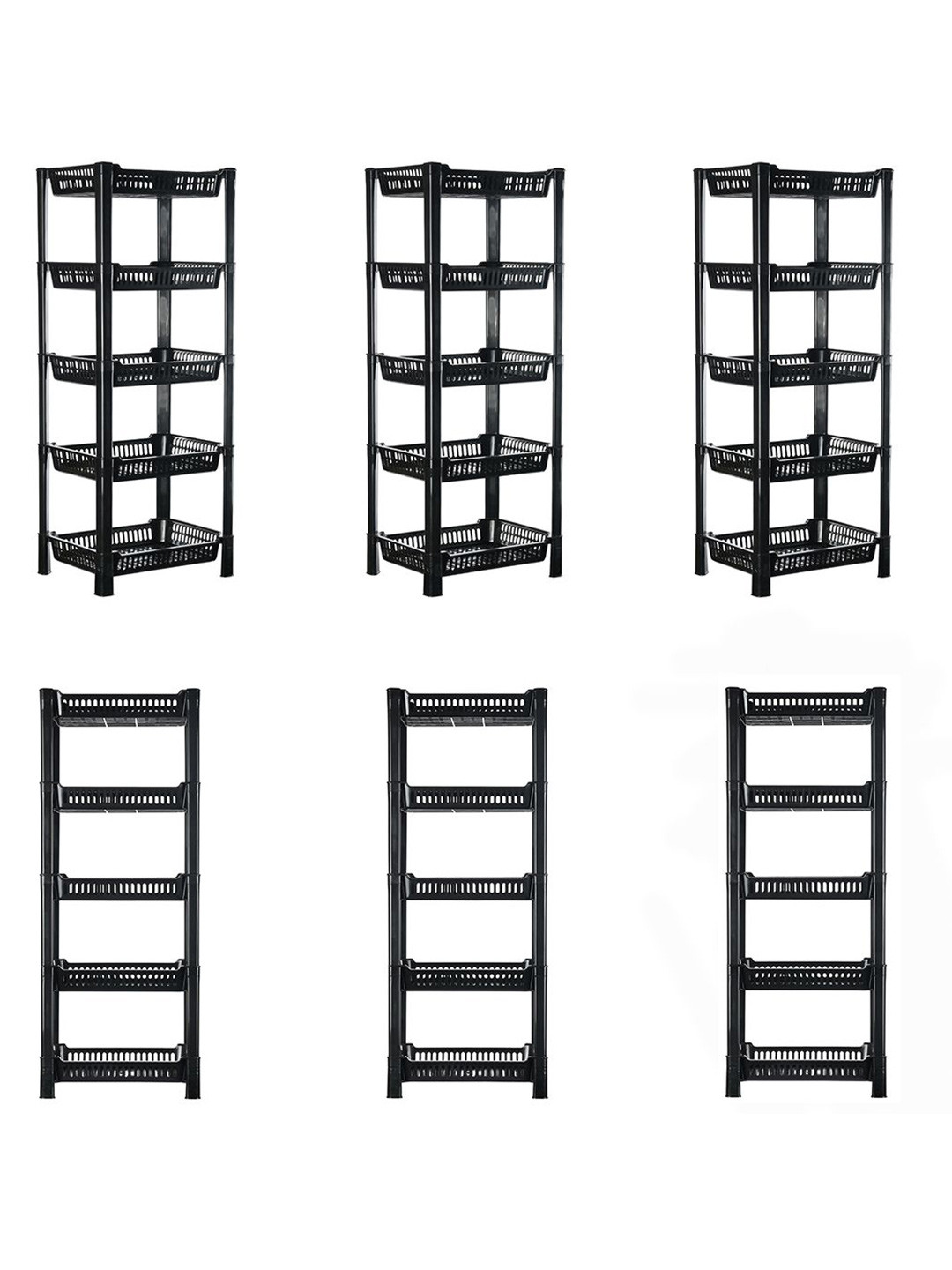 

Kuber Industries Black 6 Pieces Multipurpose 5 Tier Racks For Storage