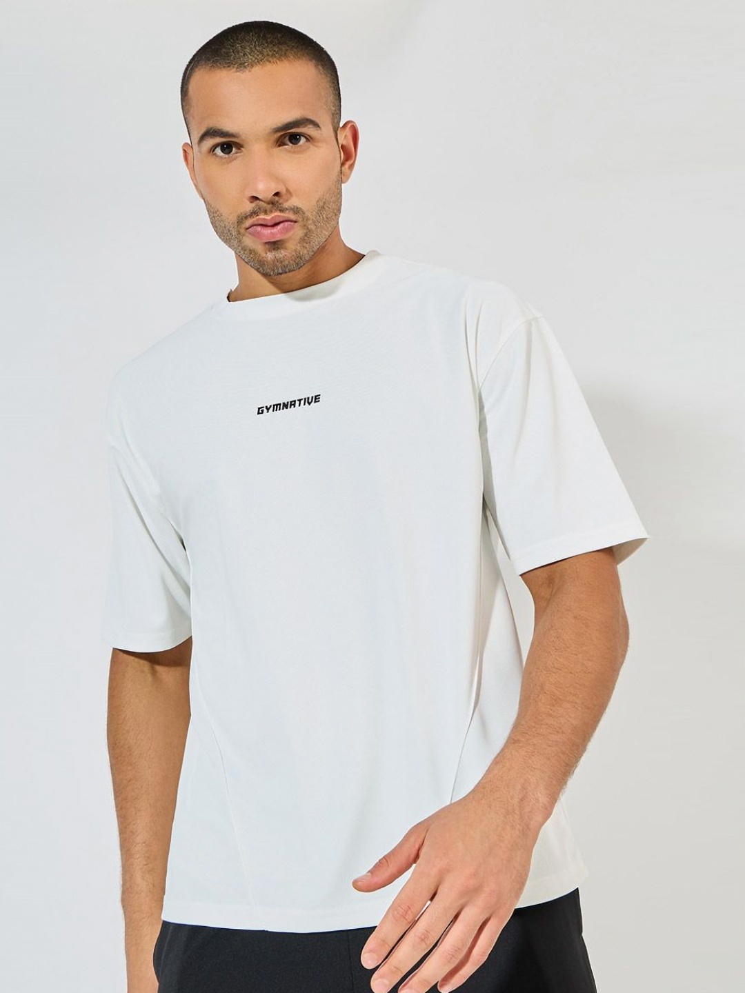 

Styli Men Off White Oversize Slogan Training T-shirt With Pintuck Detail