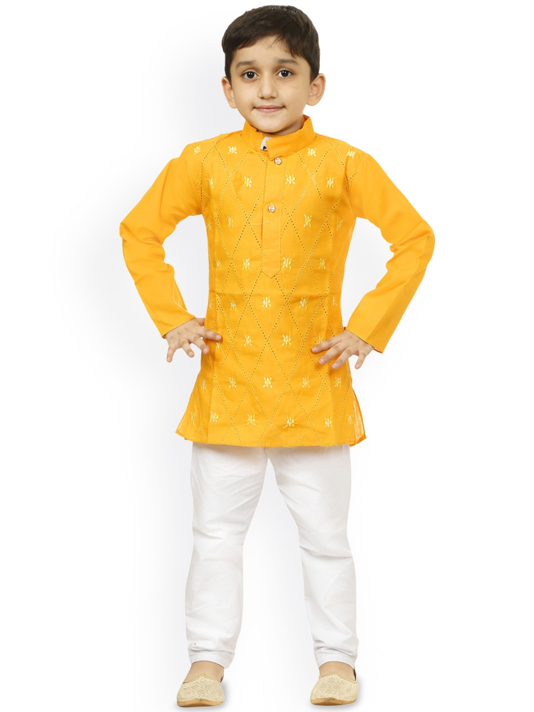 

NFC CREATION Boys Floral Embroidered Regular Straight Kurta with Pyjamas, Yellow