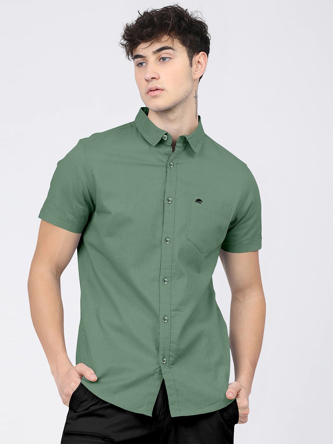 

BRUCEWANE Men Standard Opaque Semiformal Shirt, Olive