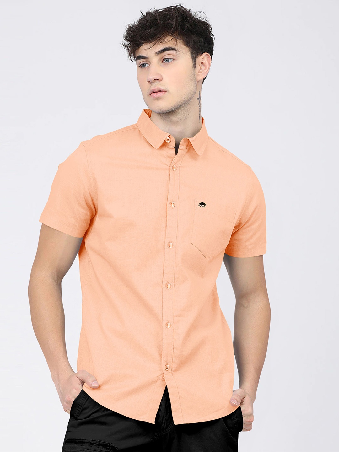 

BRUCEWANE Men Standard Opaque Semiformal Shirt, Orange